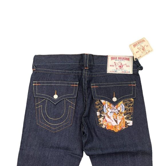 Brand New Vintage True Religion Embroidered Jeans Size 34 JOEY Blue - Picture 6 of 11